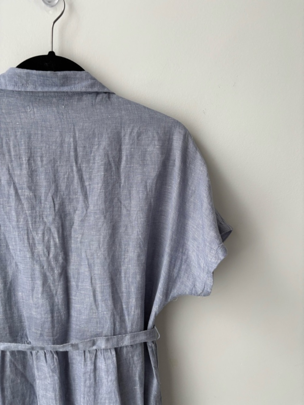 Cynthia Rowley 100% Linen Blue Shirt Dress Tie Waist Tiered Size M - Picture 9 of 10